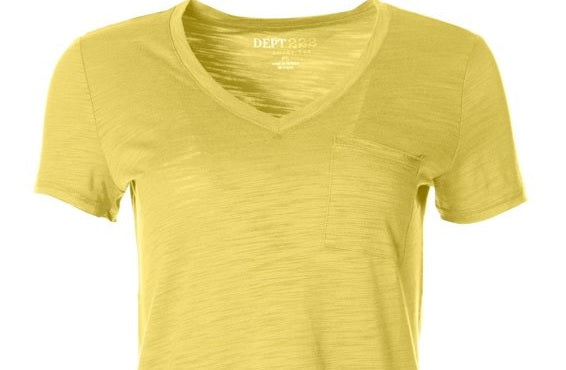 Style & Co Women's  Petite V-Neck Pocket T-Shirt Yellow Size PS