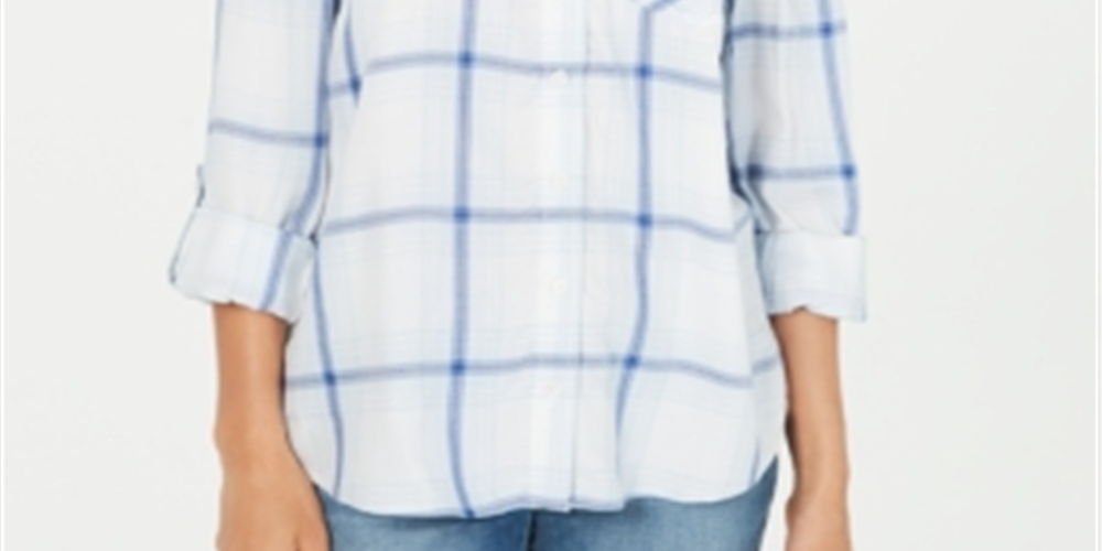 Style & Co Women's Plaid One Pocket Shirt White Size Small