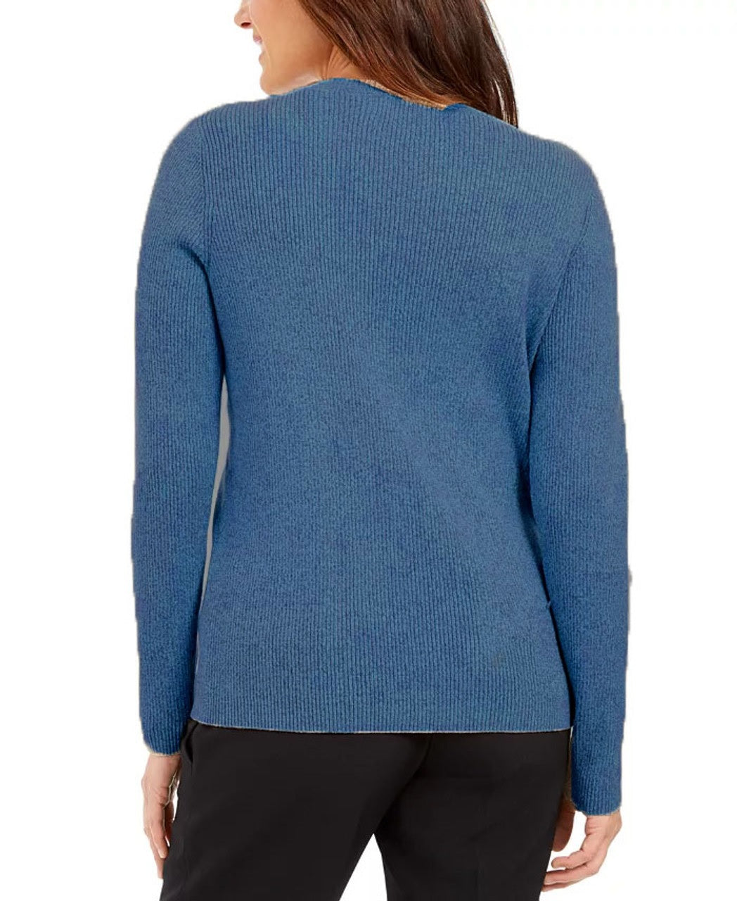 Karen Scott Women's Petite Cotton Ribbed Marled Sweater Blue Size Medium