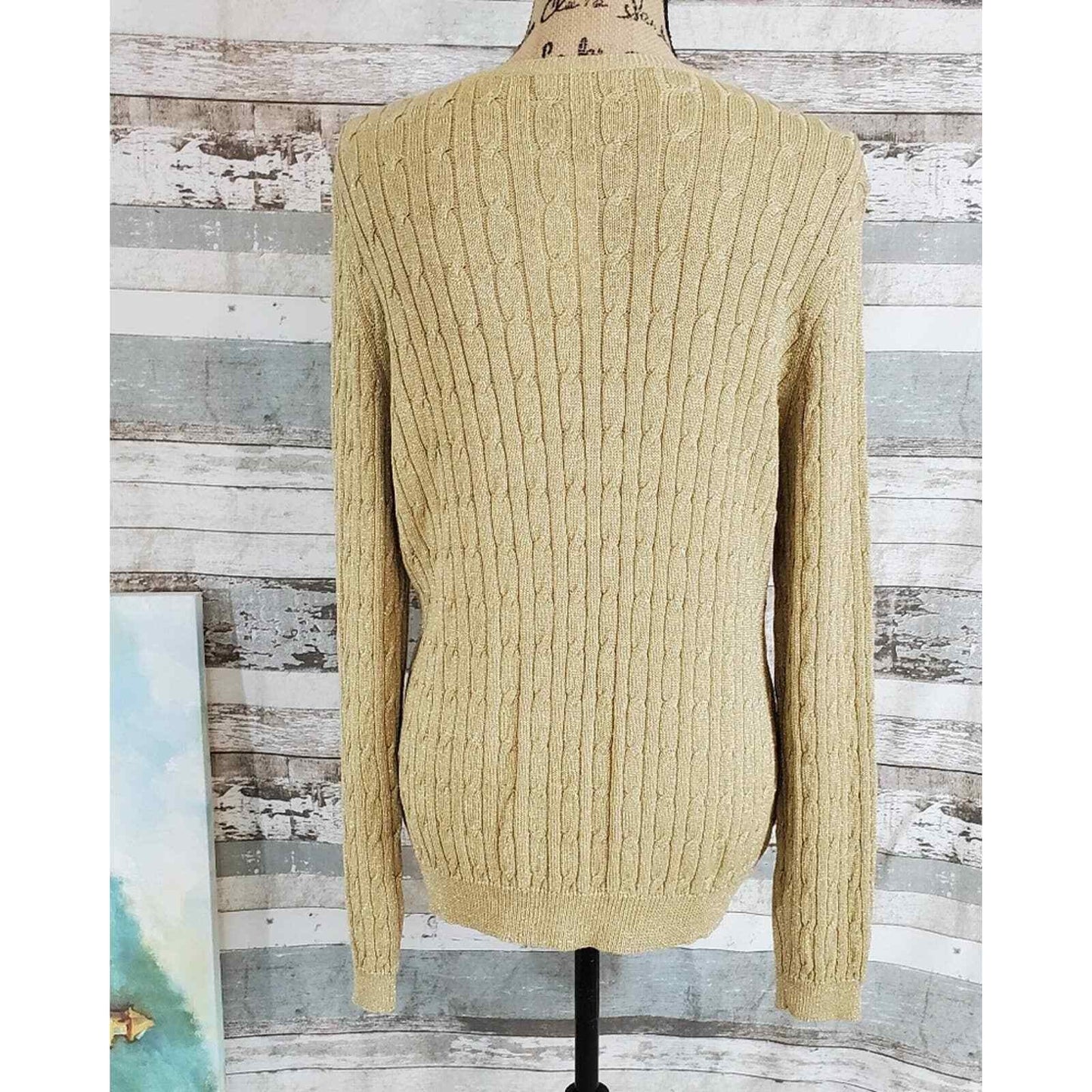 Charter Club Women's Metallic Crewneck Cable-Knit Sweater Gold Size Large