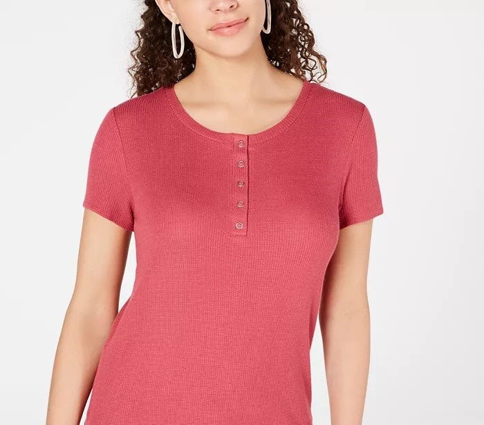 Pink Rose Juniors' Thermal Henley Top Red Size Small