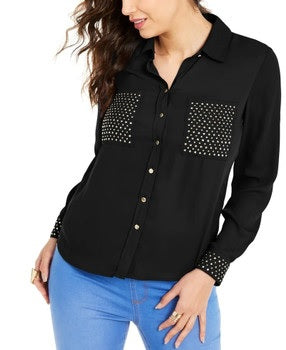Thalia Sodi Women's Studded Shirt Black Size Medium