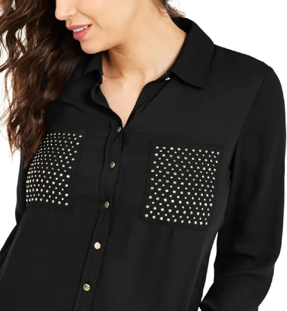 Thalia Sodi Women's Studded Shirt Black Size Medium