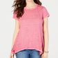 Style & Co Women's Burnout Handkerchief-Hem T-Shirt Pink Size Small