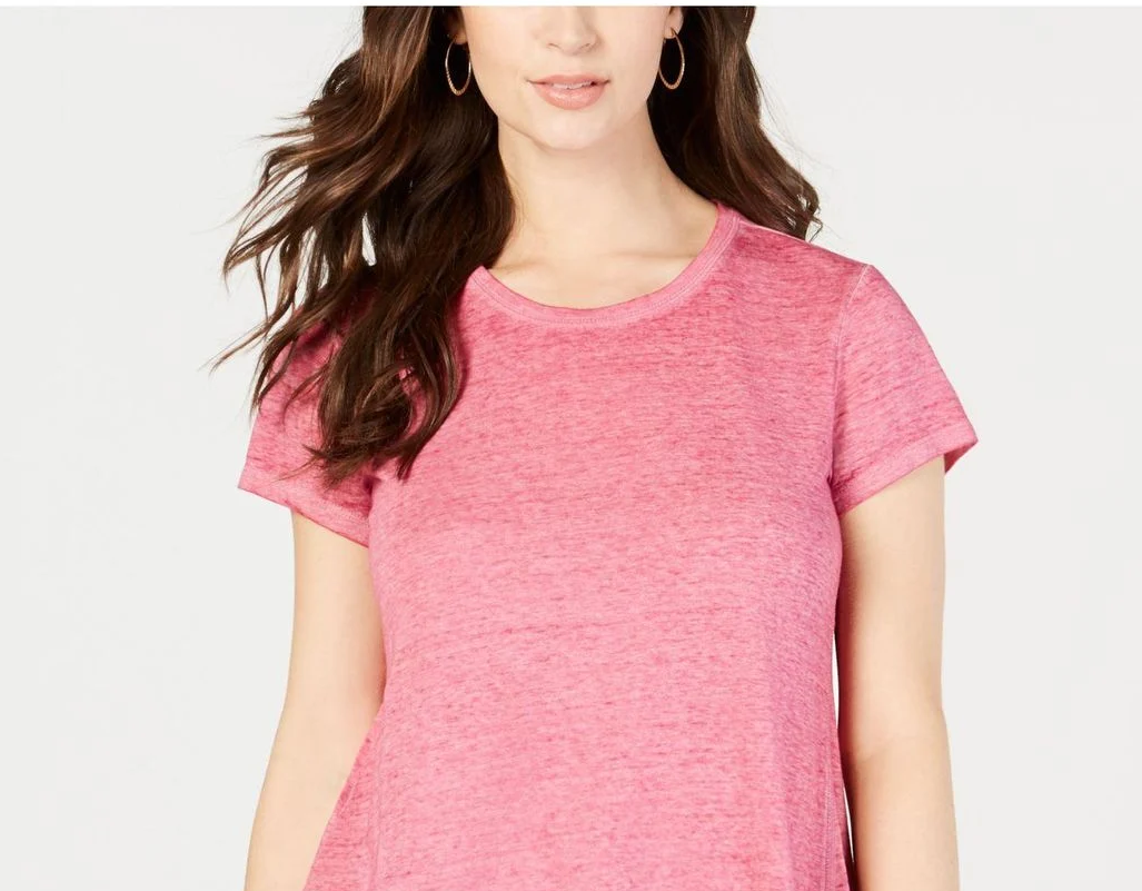 Style & Co Women's Burnout Handkerchief-Hem T-Shirt Pink Size Small