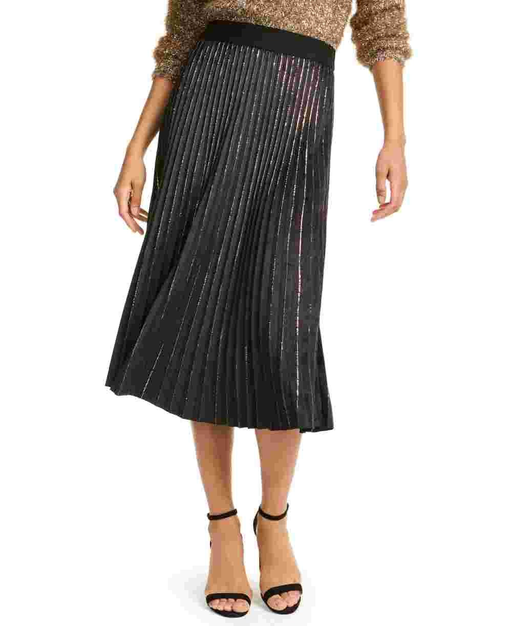 Lucy Paris Women's Pleated Velvet Skirt Gold Size X-Large
