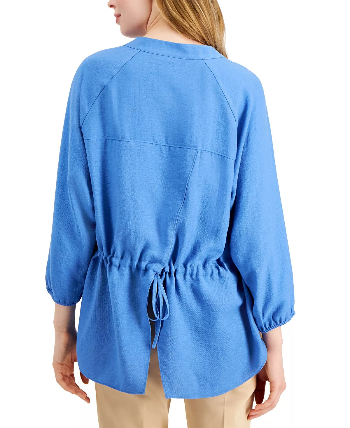 Alfani Women's Bishop-Sleeve Tie-Back Top Blue Size Large