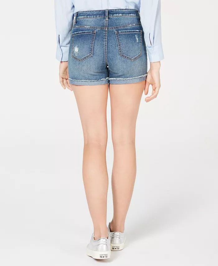 Vanilla Star Juniors' Mid-Rise Cuffed Jean Short Blue Size 11