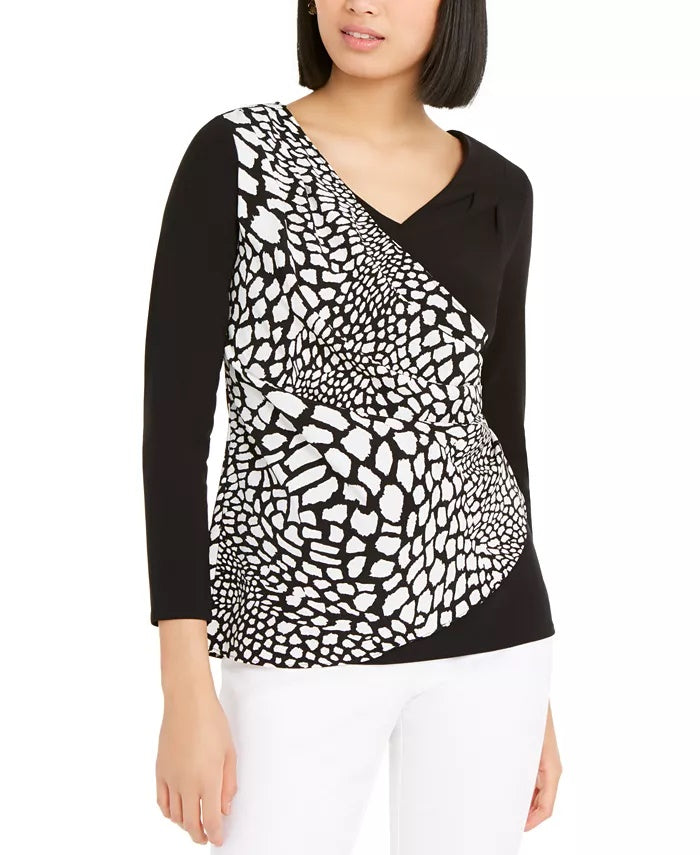 Alfani Women's Faux-Wrap Top Black Size Medium