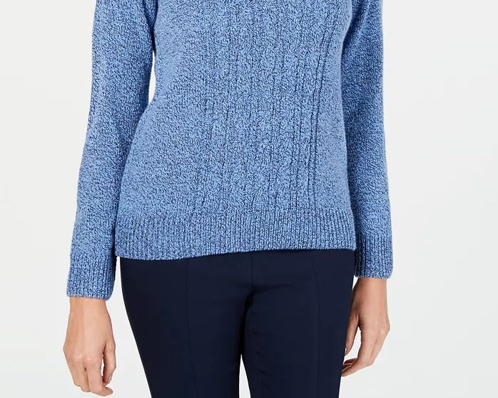 Karen Scott Women's Petite Mock-Neck Cable-Knit Sweater Blue Size Medium