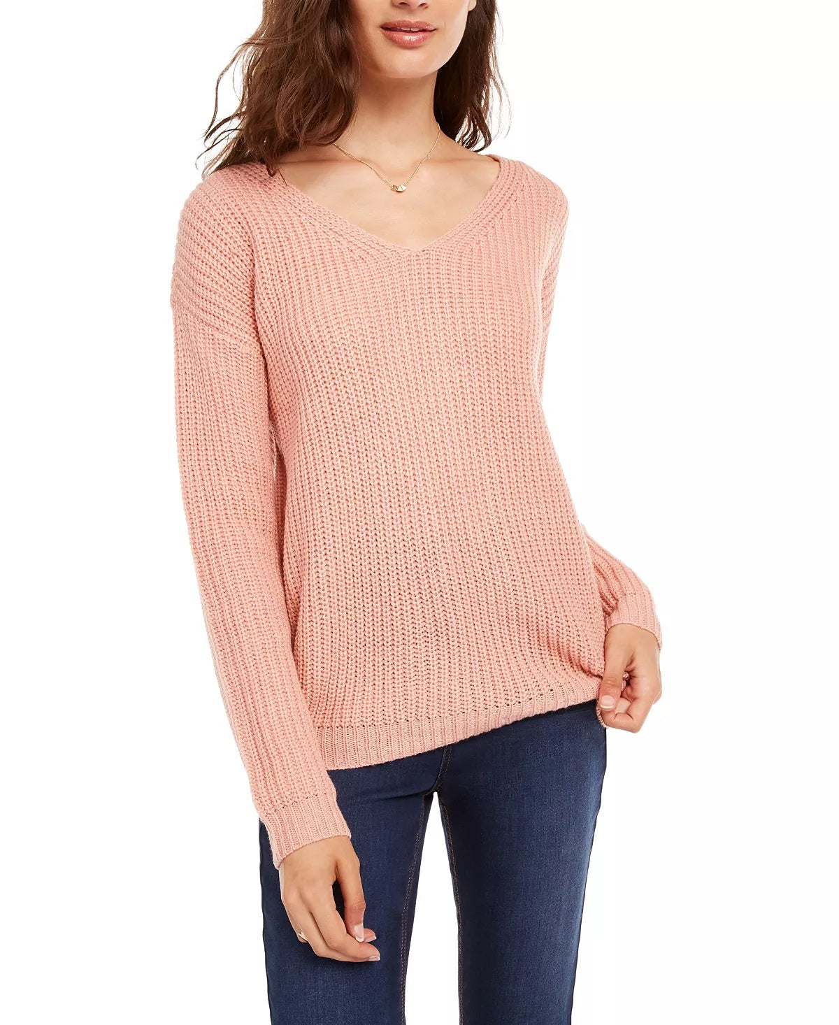 Ultra Flirt Juniors' Lace-Up Back Sweater Orange  X-Large