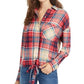 Polly & Esther Juniors' Soft Drawstring-Hem Plaid Shirt Red X-Large