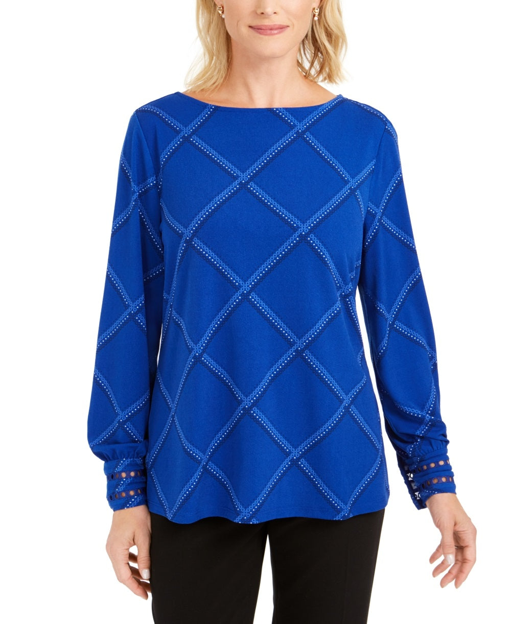 Charter Club Women's Plaid Knit Top Blue Size X Small