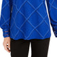 Charter Club Women's Plaid Knit Top Blue Size X Small