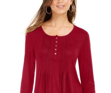 Style & Co Women's Petite Pintuck Top Wine Size PS