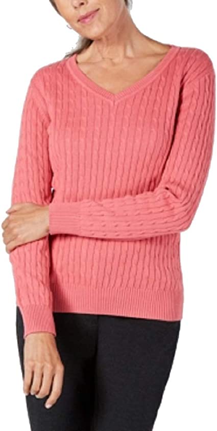 Karen Scott Women's V-Neck Solid Sweater Pink Size X-Small