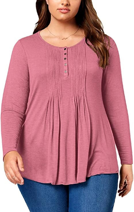 Style & Co Women's Petite Pintuck Top Rose Size PM