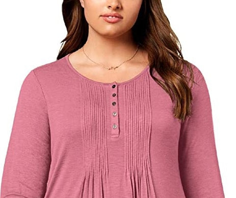 Style & Co Women's Petite Pintuck Top Rose Size PM