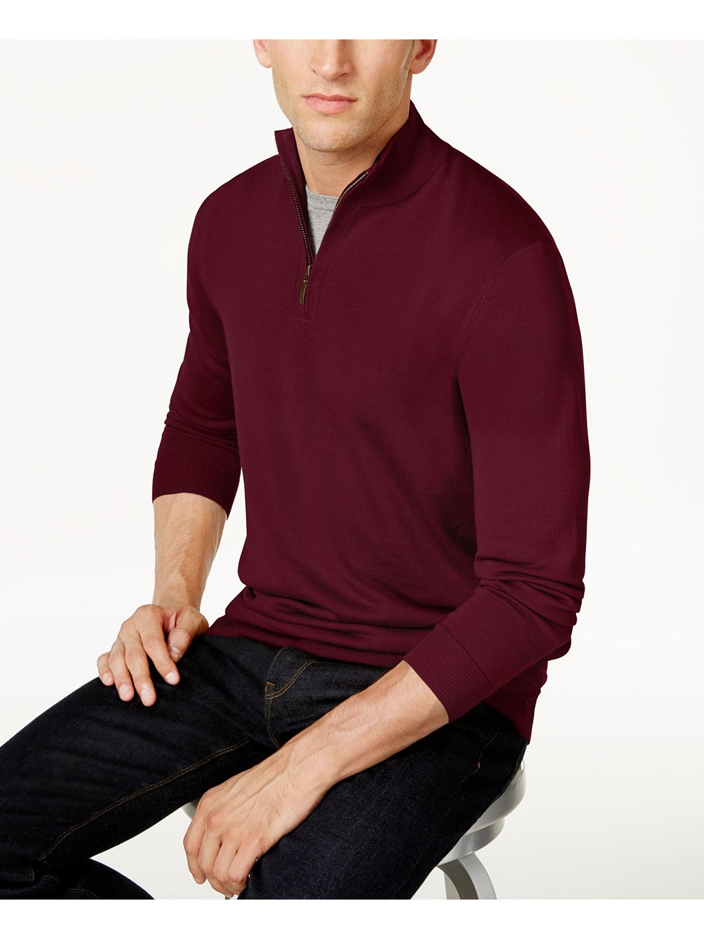 Clubroom Men's Maroon Long Sleeve Quarter-Zip Pullover Sweater Red Plum Size XX-Large
