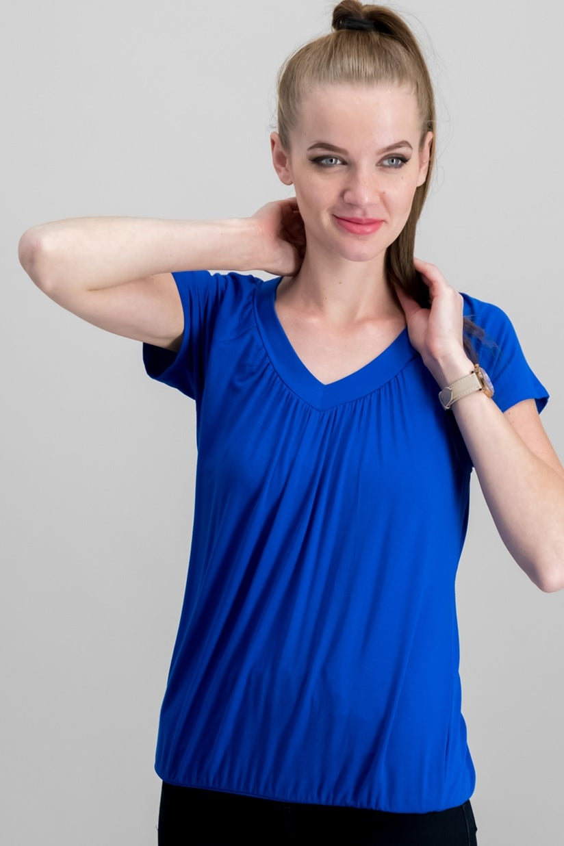 JM Collection Women's Blouson T-Shirt Blue  Size X-Small