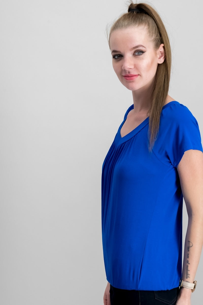 JM Collection Women's Blouson T-Shirt Blue  Size X-Small