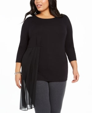 Alfani Women's Plus Size Asymmetrical-Overlay Top Black Size 0X