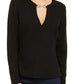 INC International Concepts Women's V-Neck Keyhole Blouse -Black Size X-Small
