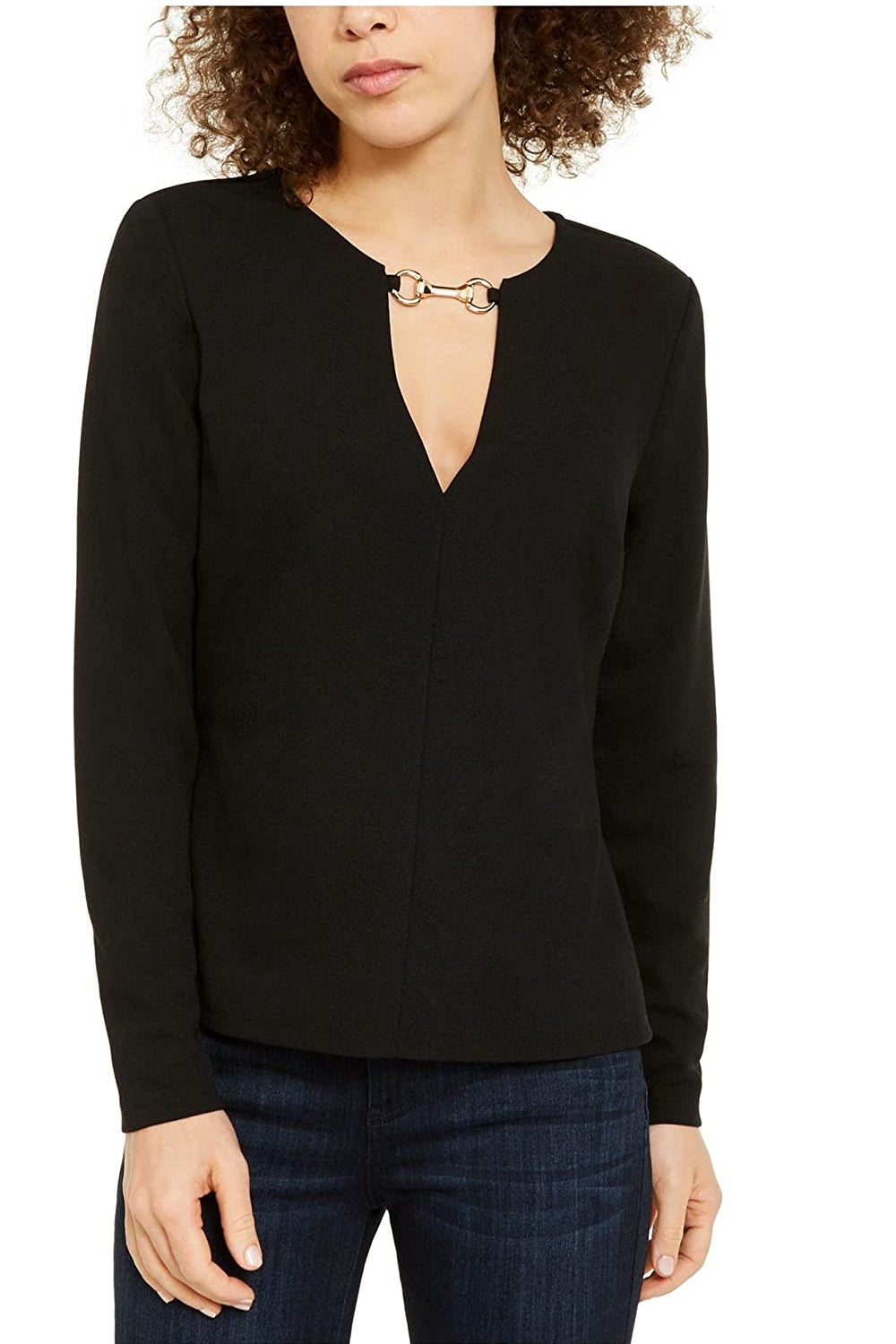 INC International Concepts Women's V-Neck Keyhole Blouse -Black Size X-Small