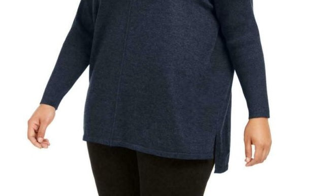 Style & Co Women's Seam-Front Tunic Sweater Dark Blue Size Medium