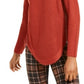 INC International Concepts Women's Red Zippered Patterned Long Sleeve Crew Neck T-Shirt Came Size L
