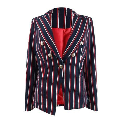 Tommy Hilfiger Women's Striped Double-Breasted Blazer Red Size 14