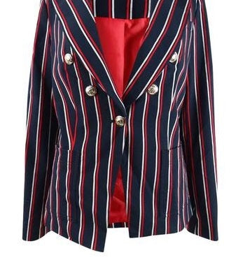 Tommy Hilfiger Women's Striped Double-Breasted Blazer Red Size 14