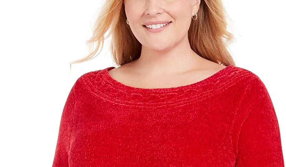 Karen Scott Women's Plus Boat-Neck Chenille Sweater Red Size 0X