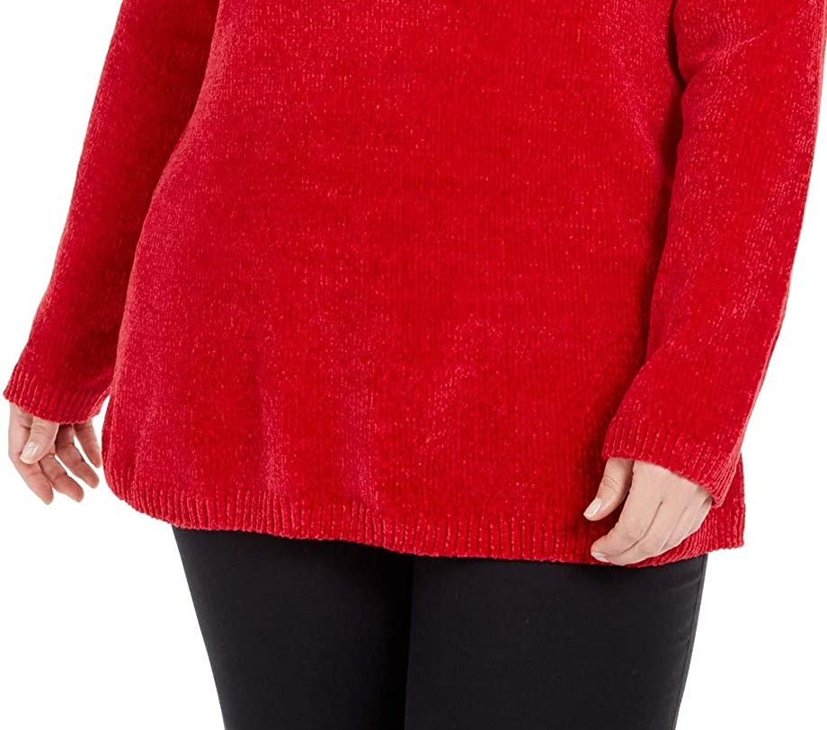 Karen Scott Women's Plus Boat-Neck Chenille Sweater Red Size 0X