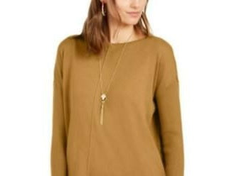 Style & Co Women's Petite Seam-Front Tunic Sweater Mustard  Size PXL