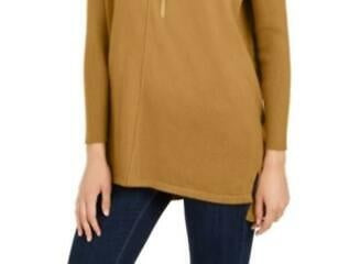 Style & Co Women's Petite Seam-Front Tunic Sweater Mustard  Size PXL
