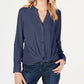 INC International Concepts Women's Petite Twist-Front Button-Up Top Blue Size PS