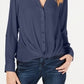 INC International Concepts Women's Petite Twist-Front Button-Up Top Blue Size PS