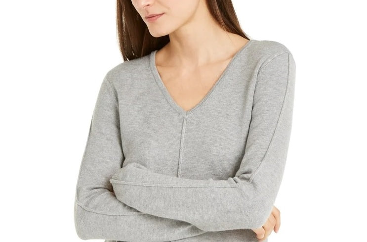 Alfani Women's V-Neck Tunic Sweater Grey Size Large