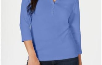 Karen Scott Women's Petite Cotton Henley Shirt Blue Size PS/M