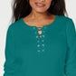 Karen Scott Women's Cotton Lace-Up Top Green Size Small