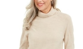 Karen Scott Women's Petite Luxsoft Turtleneck Sweater Beige Size Petite Small