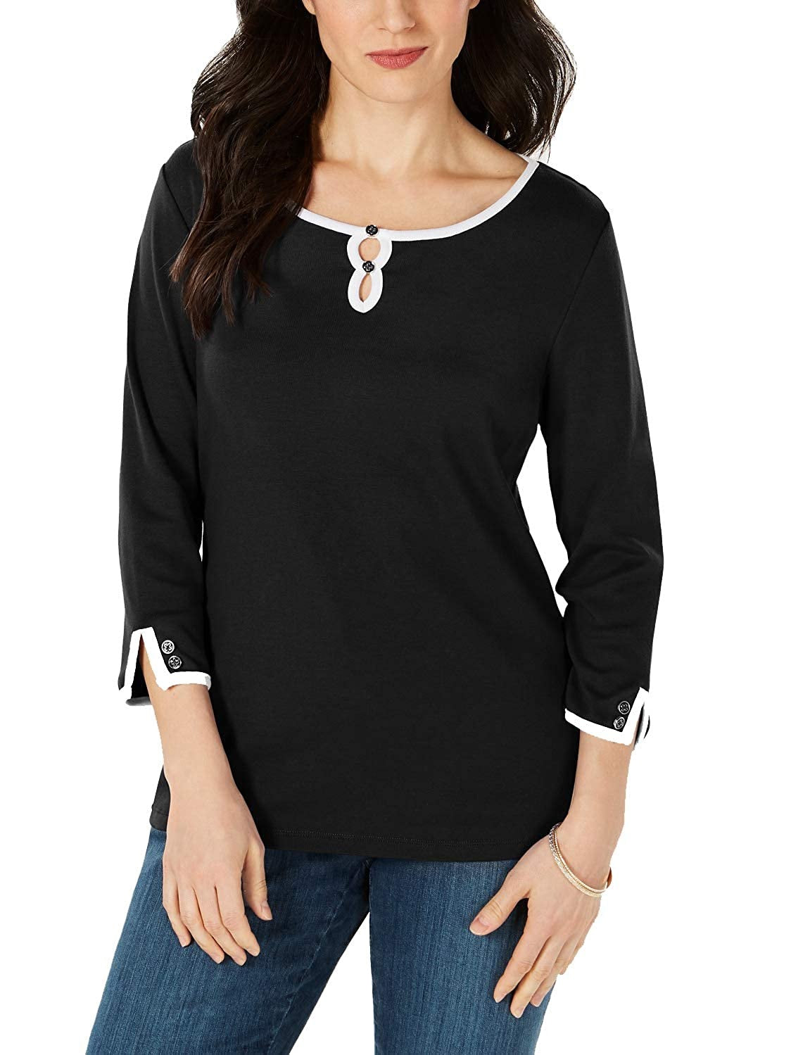 Karen Scott Women's Contrast-Trim Top Black Size X-Small