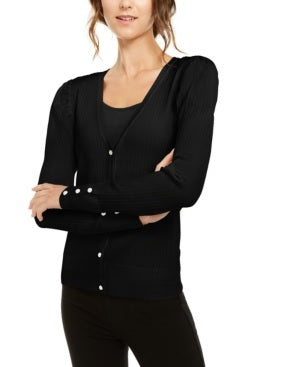 INC International Concepts Women's Petite Puff-Sleeve Cardigan Black- Size PL