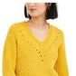 Bar III Women's Womens Eyelet V Neck Crop Sweater Yellow Size X-Large