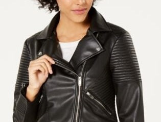 Bar III Women's Quilted Moto Jacket Black Size Medium