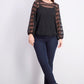 Alfani Women's Petite Sheer-Stripe Balloon-Sleeve Top Black Size PL