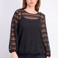 Alfani Women's Petite Sheer-Stripe Balloon-Sleeve Top Black Size PL