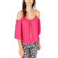 INC इंटरनेशनल कॉन्सेप्ट्स महिलाओं का कोल्ड-शोल्डर चेन-डिटेल टॉप पिंक पीकॉक साइज एक्स-स्मॉल