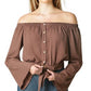 Style & Co Women's Off-The-Shoulder Bell-Sleeve Top Brown Size X-Large
